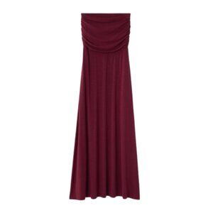 NWT Womens Cranberry Red Strapless Off the Shoulder Stretch Knit Maxi Dress NEW